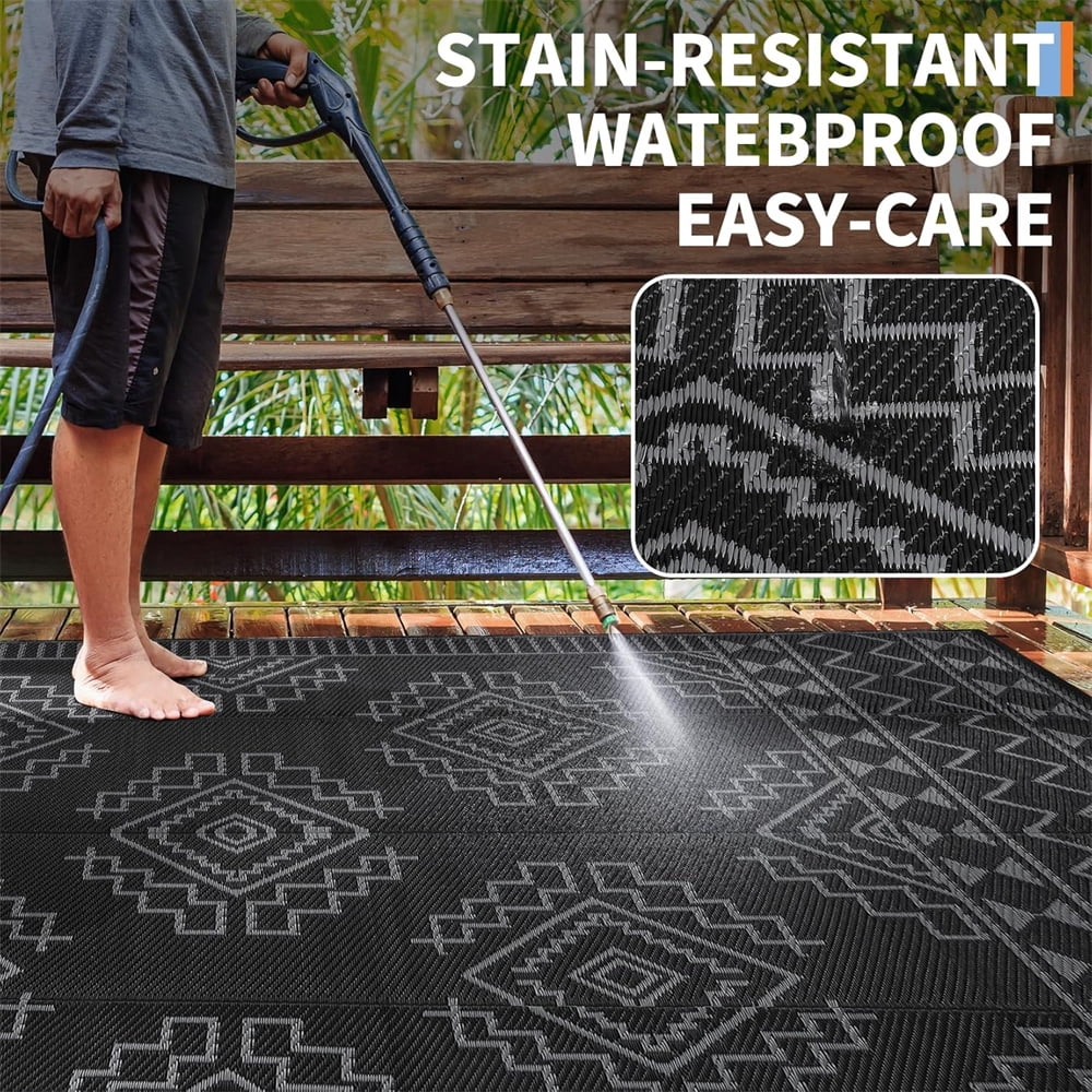 Outdoor Rug for Patio Waterproof 8×10ft/9×12ft/9×18ft Outdoor Reversible Plastic Straw Rug Large RV Mat Outside Camping Carpet for Deck Backyard Balcony Picnic Garden Picnic