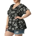 thumbnail image 5 of Agnes Orinda Women's Plus Size Summer Floral Short Sleeve Tie Waist Wrap Blouse, 5 of 7