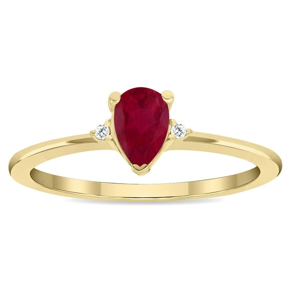 SZUL Women's Pear Shaped Ruby and Diamond Classic Band in 10K Yellow Gold