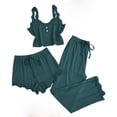 thumbnail image 2 of Bovxnpu Women Silk Lace Robe Dress Sleepwear Nightdress Pajamas Set Lace 3-Piece Camisole Shorts Pants Slim Loungewear Sleepwear, 2 of 3