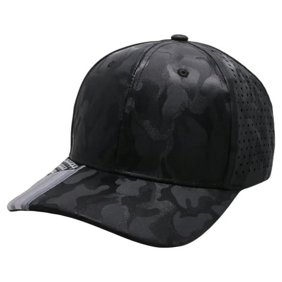 US Flag Embroidery Visor Shiny Camo Perforated Baseball Hat Cap (Black)