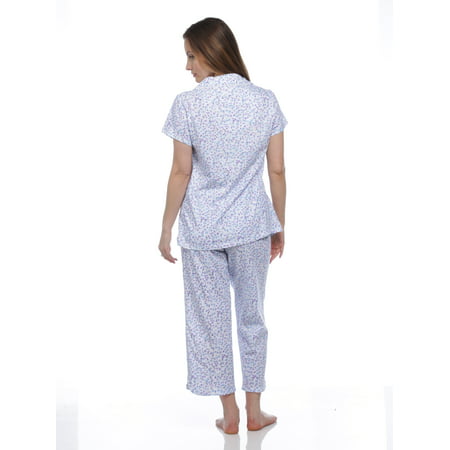 Aria - Aria Sleepwear Women's Short Sleeve Capri Pajama Set, White/Blue ...