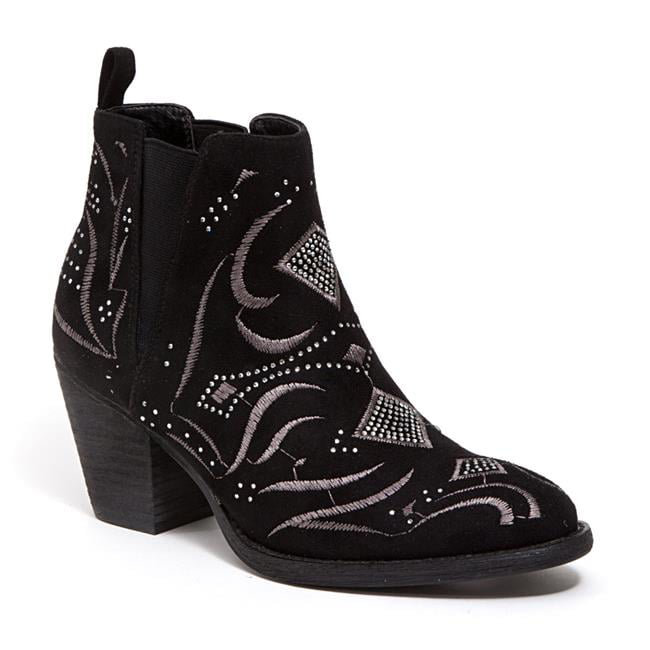 Ninety Union SEDONA-BLK-9 Ankle Bootie with Leather Stacked Heel ...