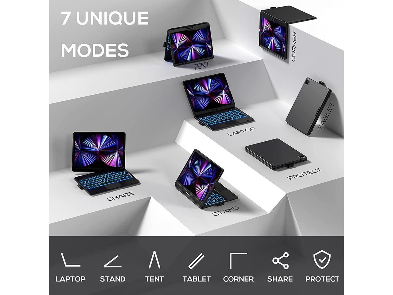 Touchpad Keyboard Case for iPad Air 5 10.9 inch 2022 / iPad Air 4 10.9 inch 2020 / iPad Pro 11 2021/2020/2018 with Multi-Touch Trackpad / Pencil Holder, 360° Rotatable,7 Color Backlit