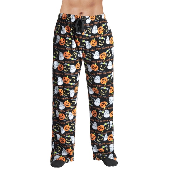 #followme Polar Fleece Pajama Pants for Men 45902-V-10745-M (Medium, Black - Happy Halloween Pumpkin)