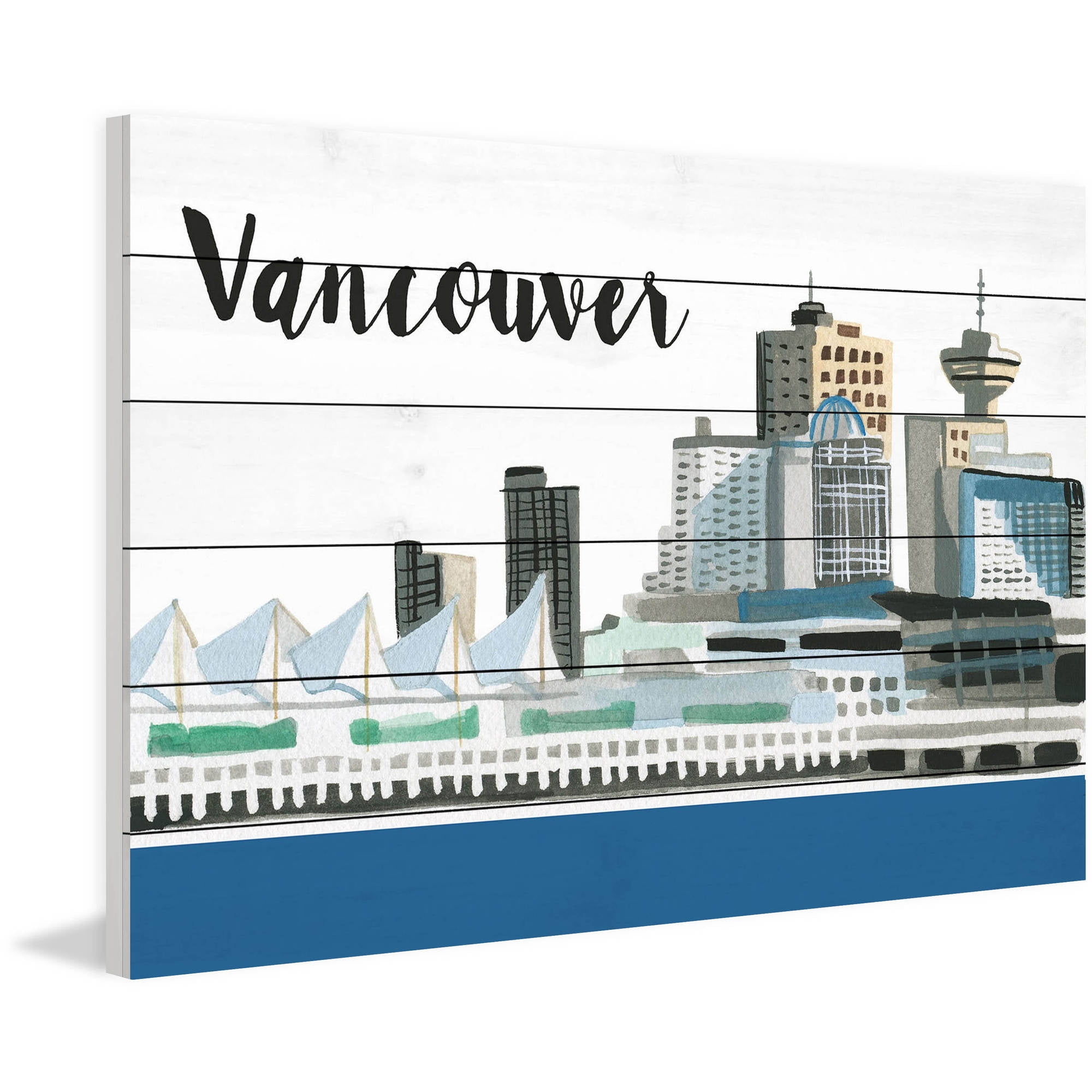 Marmont Hill 'Vancouver Skyline' by Molly Rosner Painting Print on White Wood