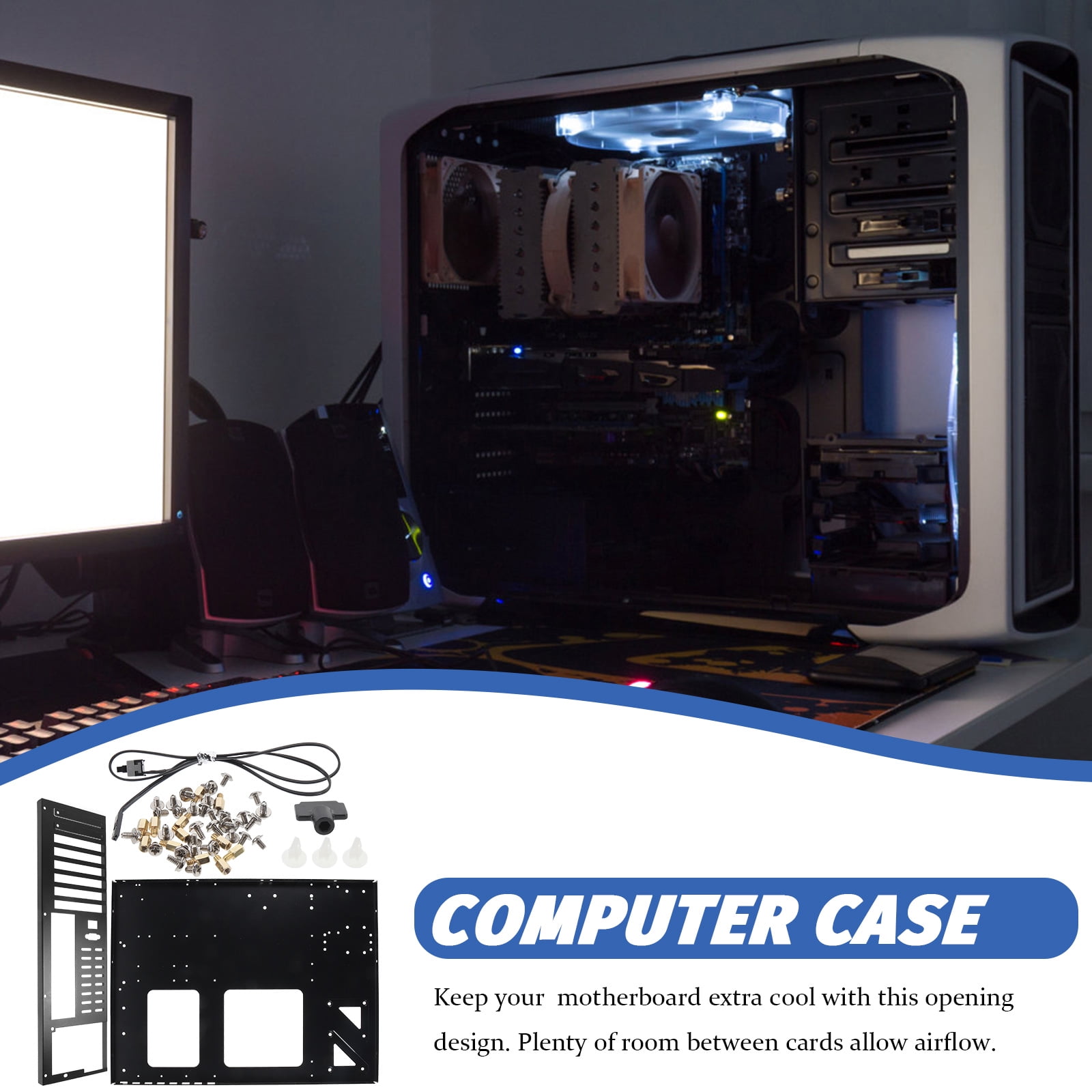 OUNONA Black Steel Computer Motherboard Frame with Enhanced Cooling and Easy Installation for PC Builds and Upgrades