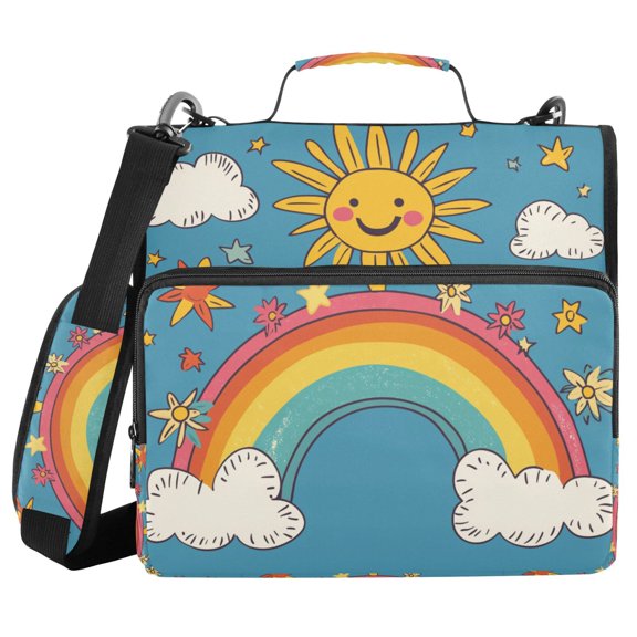 FORMRS Zipper Binder with Shoulder Strap 2-inch Ring 500 Sheet Capacity File Bag, Rainbow with Stars