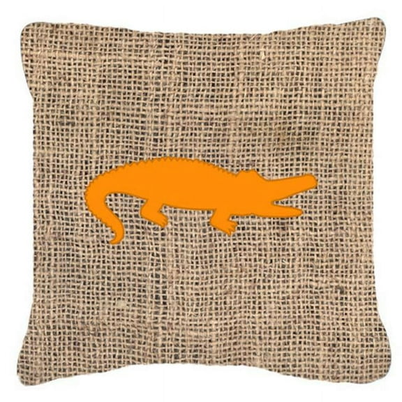 Alligator Burlap and Orange Indoor & Outdoor Decorative Fabric Pillow - 18 x 18 in.