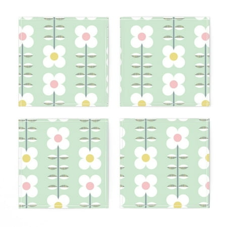 

Linen Cotton Canvas Cocktail Napkins (Set of 4) - Retro Daisy Mod Mid Century Midcentury Modern Mint Floral Flowers Easter Pattern Flower Cute Print Cloth Cocktail Napkins by Spoonflower
