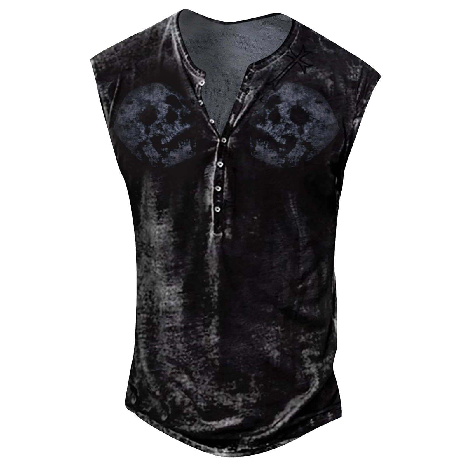 QWANG Mens Distressed Henley Shirts Vintage Sleeveless T Shirts Slim