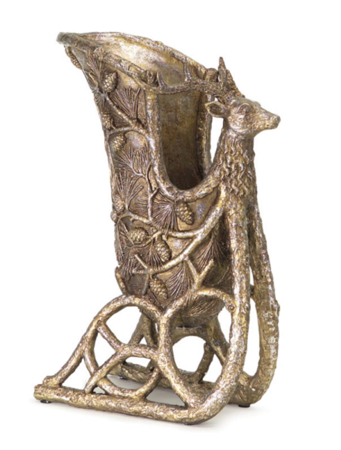 15 Rustic Shimmer Reindeer Sleigh Vase Table Top Decoration