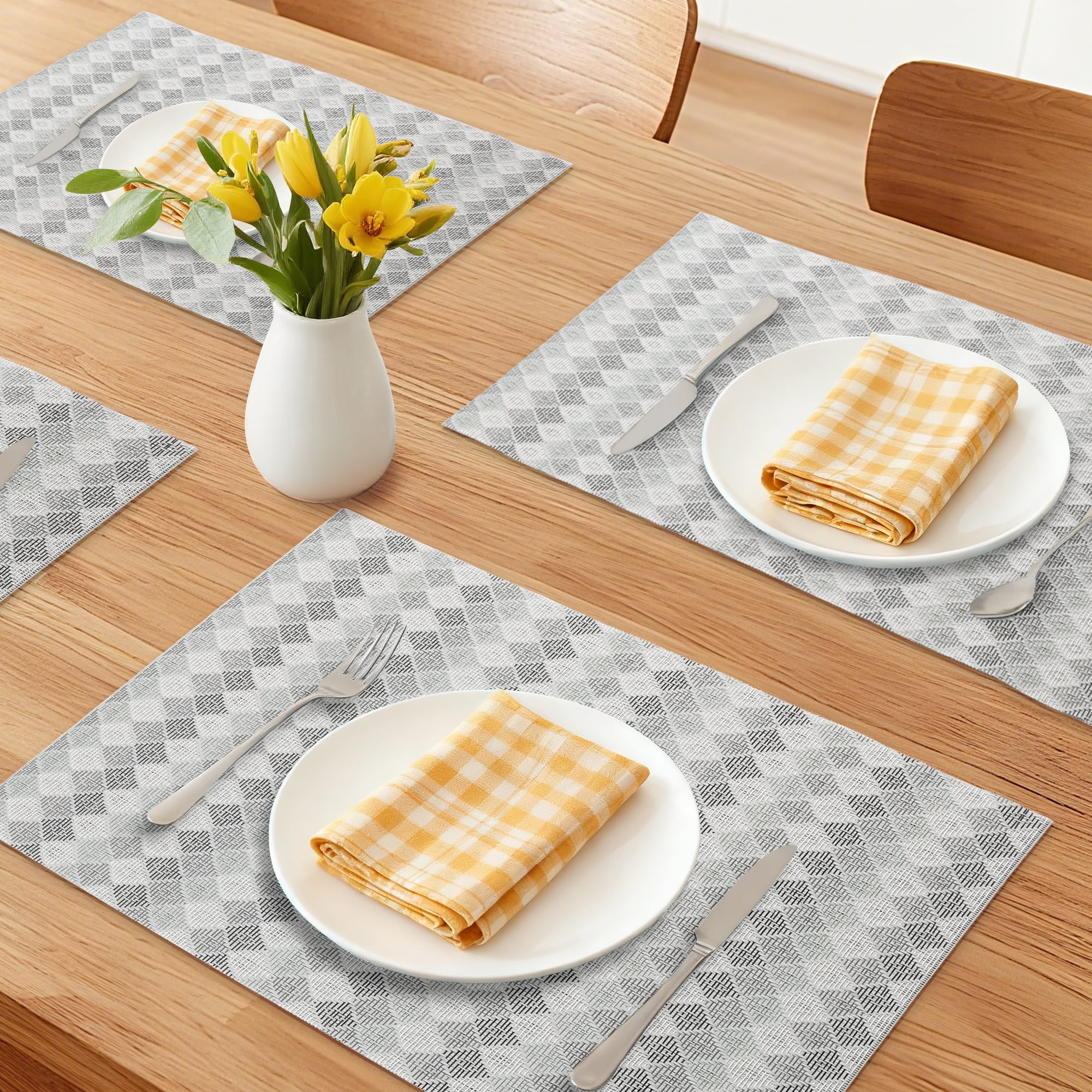 Unique Bargains Set of 6 Plastic Wipeable Placemats for Dining Table Decor Gray