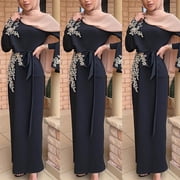 Aellinatey Women Muslim Dubai Abaya Long Sleeve Maxi Dress Floral Lace Beading Hijab Kaftan