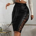thumbnail image 4 of Idoravan Women's Basic Versatile Skirt Clearance Fashion Women High Waist Casual Ladies Solid Button Mini Fit Leather Skirts, 4 of 6