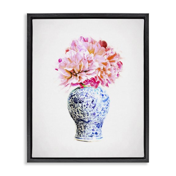 Stupell Industries Glam Dahlia with Oriental Vase Black Floating Frame Canvas Art, 25 x 31, by Graffitee Studios
