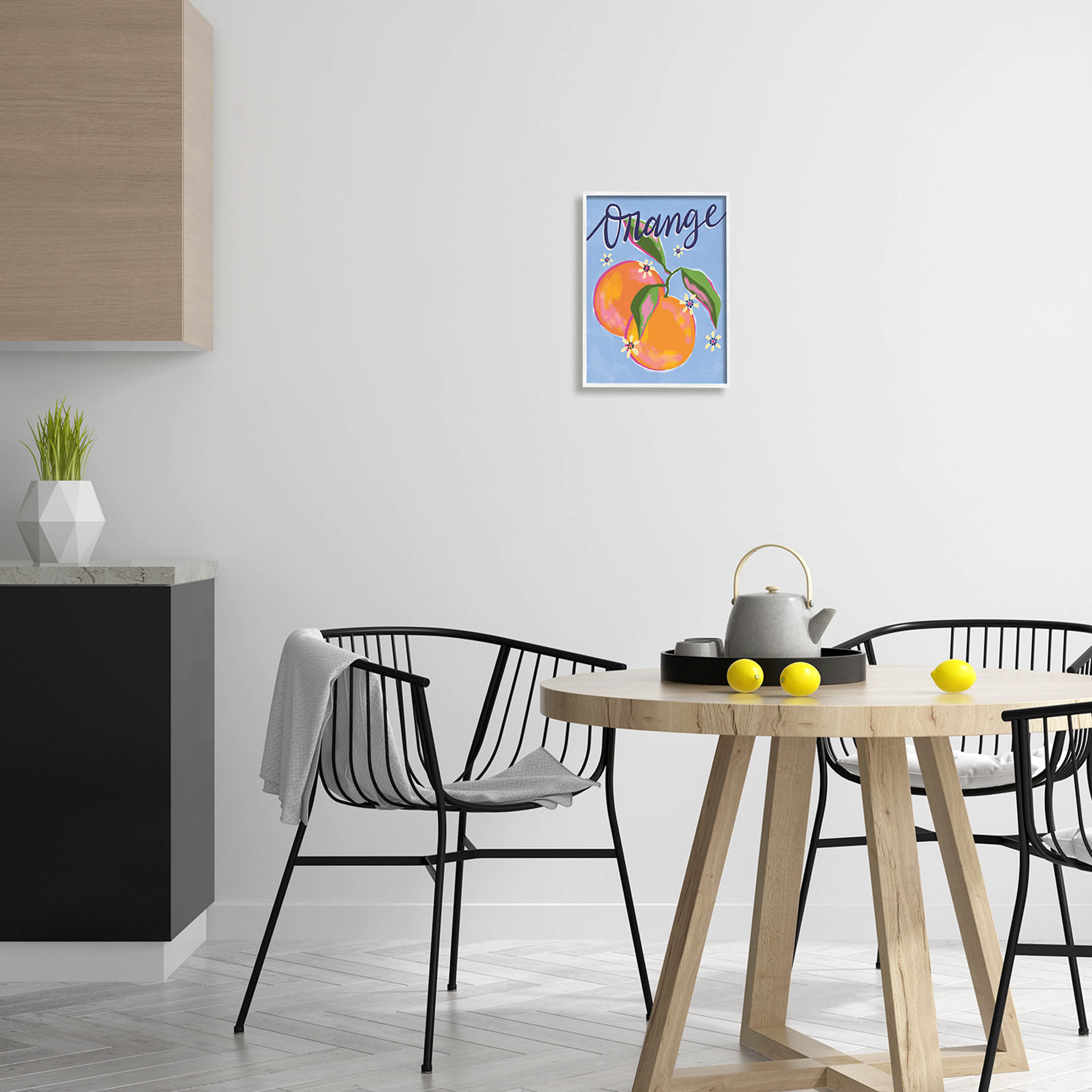 Orange Citrus Fruits Floral Pattern Food & Beverage Graphic Art White Framed Art Print Wall Art