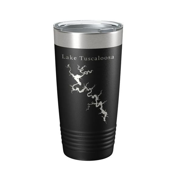 Lake Tuscaloosa Map Tumbler Travel Mug Insulated Laser Engraved Coffee Cup Alabama 20 oz Black