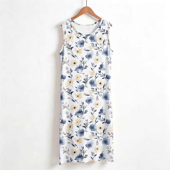 Aboser Women's Casual Tank Nightgown Loose Fit Tank Sleep Dress Plus Size Crew Neck Loungewear Lightweight Summer Long Nightshirt