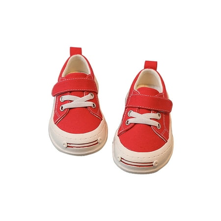 

Woobling Kids Canvas Sneakers Hook And Loop Flats Comfort Casual Shoes Sport Walking Shoe Lightweight Non-slip Breathable Red 4.5C