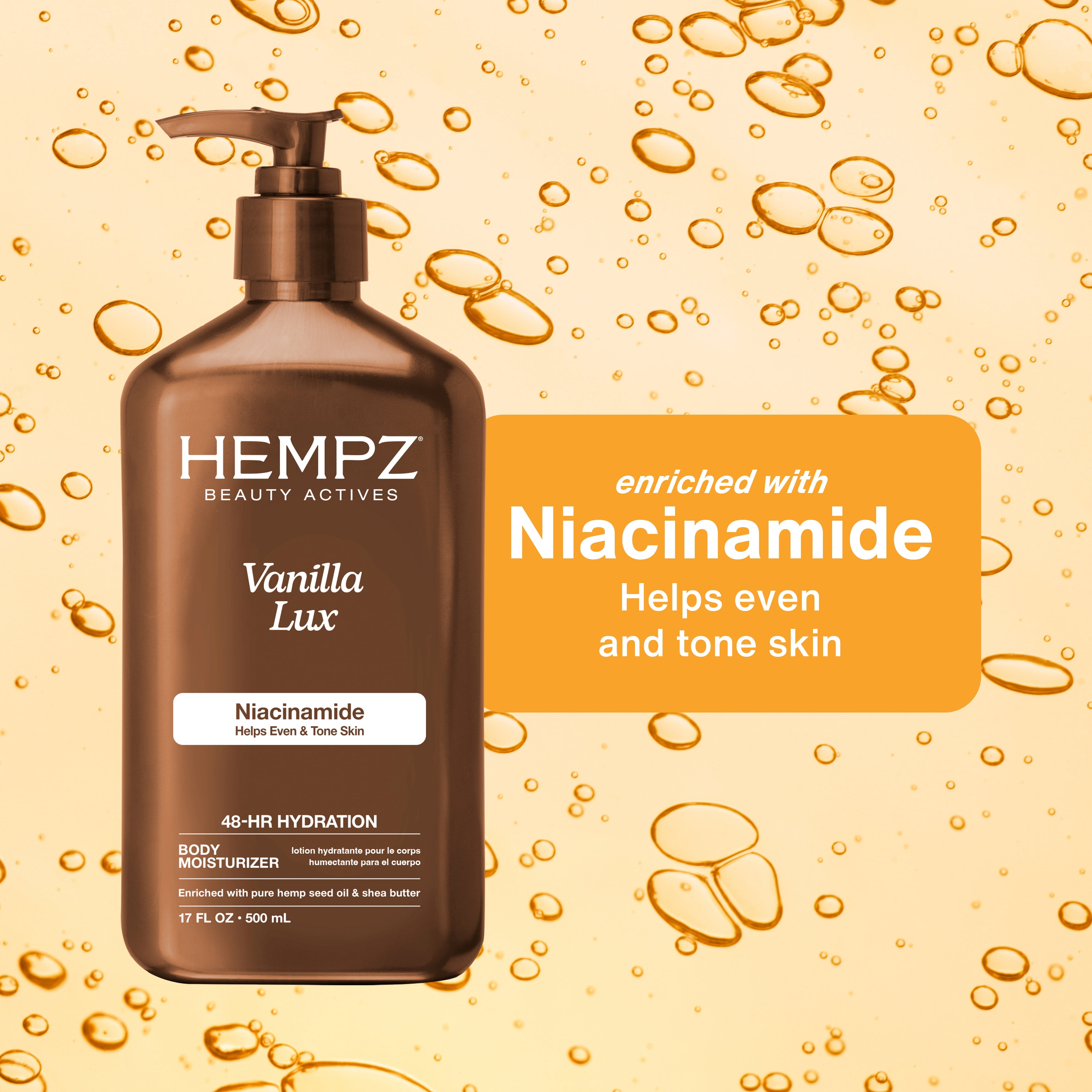 (2 pack) Hempz Lotion Vanilla Lux Herbal Body Moisturizer with Niacinamide, 17 fl oz