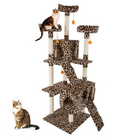 SalonMore 72'' Cat Tree 3-Layer 2-Room Cat Tower Sisal Scratcer Leopard Finish