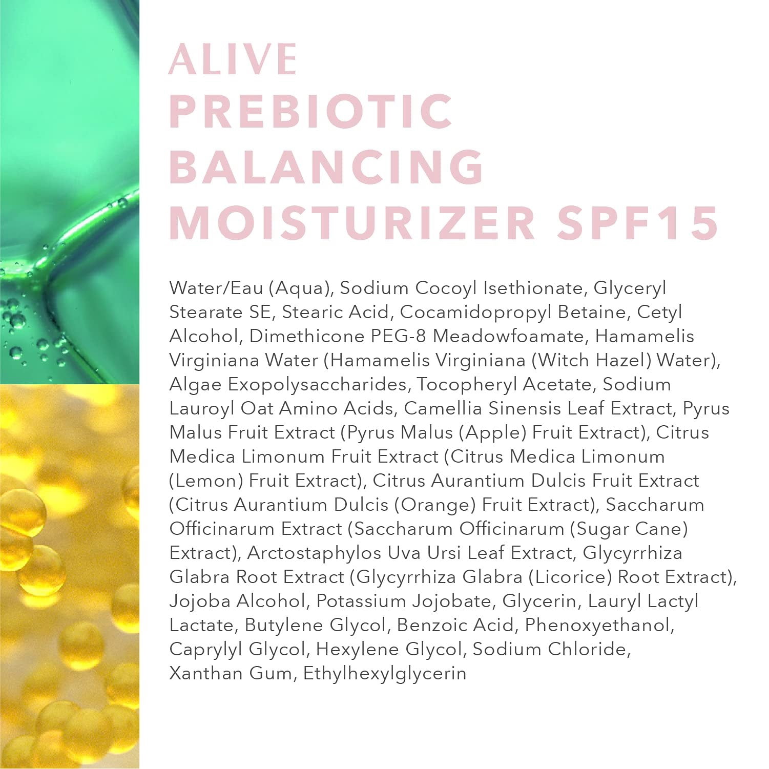 Algenist ALIVE Prebiotic Balancing Moisturizer SPF15 - Moisturizing Mineral Sunscreen for Face, Neck & Chest with Prebiotics & Probiotics - Zinc Oxide Facial Sunscreen (50ml / 1.7oz)