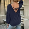 thumbnail image 4 of BLVB Womens Long Sleeve Tops Dressy Casual Spring Fall Crewneck Knit Blouses Back Cutout Shirts Pullover Fashion Navy, 4 of 6