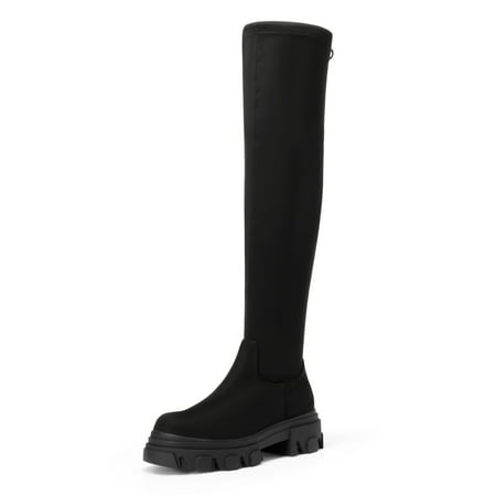 

Dream Pairs Women s Over The Knee Patform Thigh High Boots Long Stretch Soft Chunky Lug Sole Fall Boots SDOB222W BLACK/SUEDE Size 10