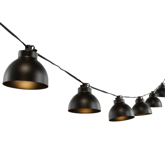 SAFAVIEH Claudie 10-Light G40 Black Metal Outdoor String Light with Black Shade