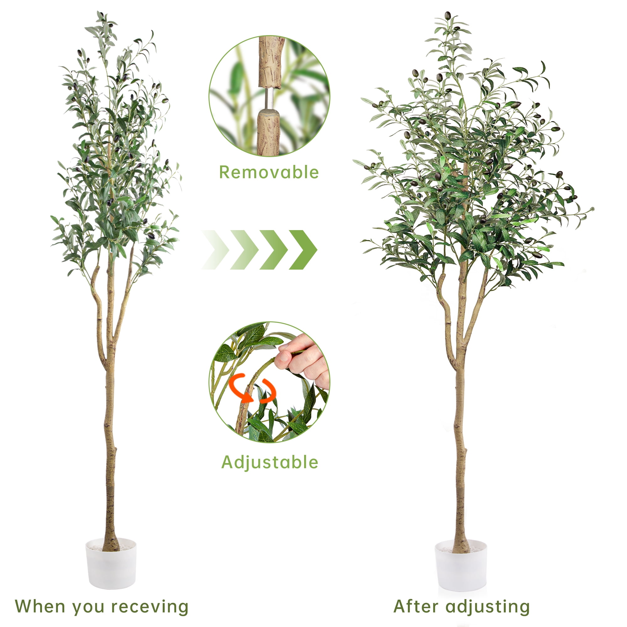 GPED Artificial Olive Trees, 6FT Fake Olive Trees for Indoor, Faux Olive Silk Tree with Lifelike Fruits, Large Olive Plants with White Planter for Home Decor and Housewarming Gift, 1 Pack