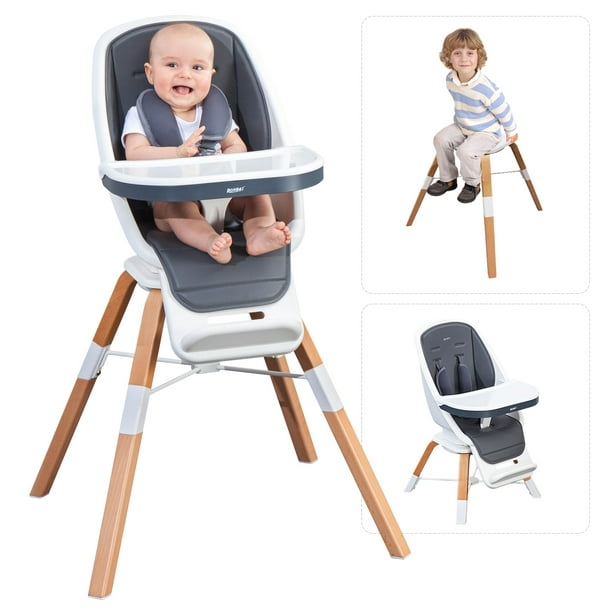 Ronbei Baby High Chair 6 In 1, Wooden High Chair With Removable Tray