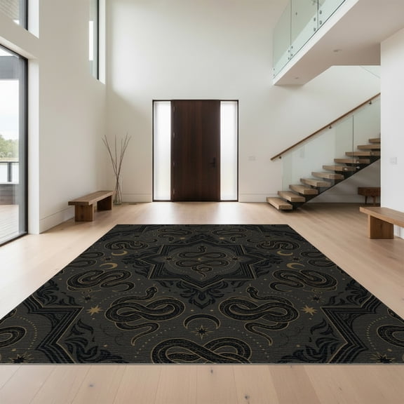 Design&I 8'x10' Washable Area Rug Snag-Free Witchy Serpent Tarot Motifs Moody Goth Witch Snake Round Gothic Playful for Dining Room, Large Office, Lounge