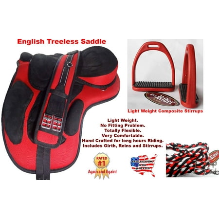 - English Horse Professional Equine Synthetic Treeless Saddle Stirrups 80201RD