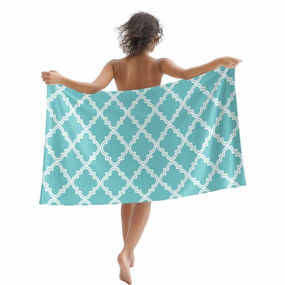 Beach Towel Moroccan Pattern Bath Pool Towels Geometric Trellis Cyan Blue Absorbent Beach Towel Soft Large Quick Dry Lightweight Camping Travel Sports Yoga Gym Swim Towels for Adult 35x70 Inch