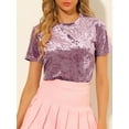 thumbnail image 5 of INSPIRE CHIC Women's Party Velvet Shirt Crew Neck Short Sleeve Casual T-Shirt XS Rose Pink, 5 of 8