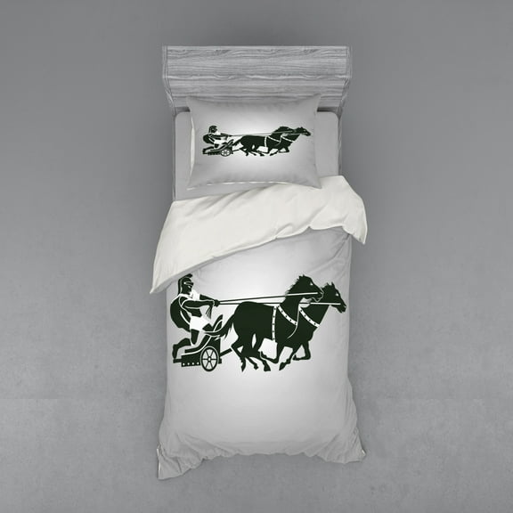 Ambesonne Retro Bedding Set 3 Pcs, Chariot Gladiator, Twin, Dimgrey Black