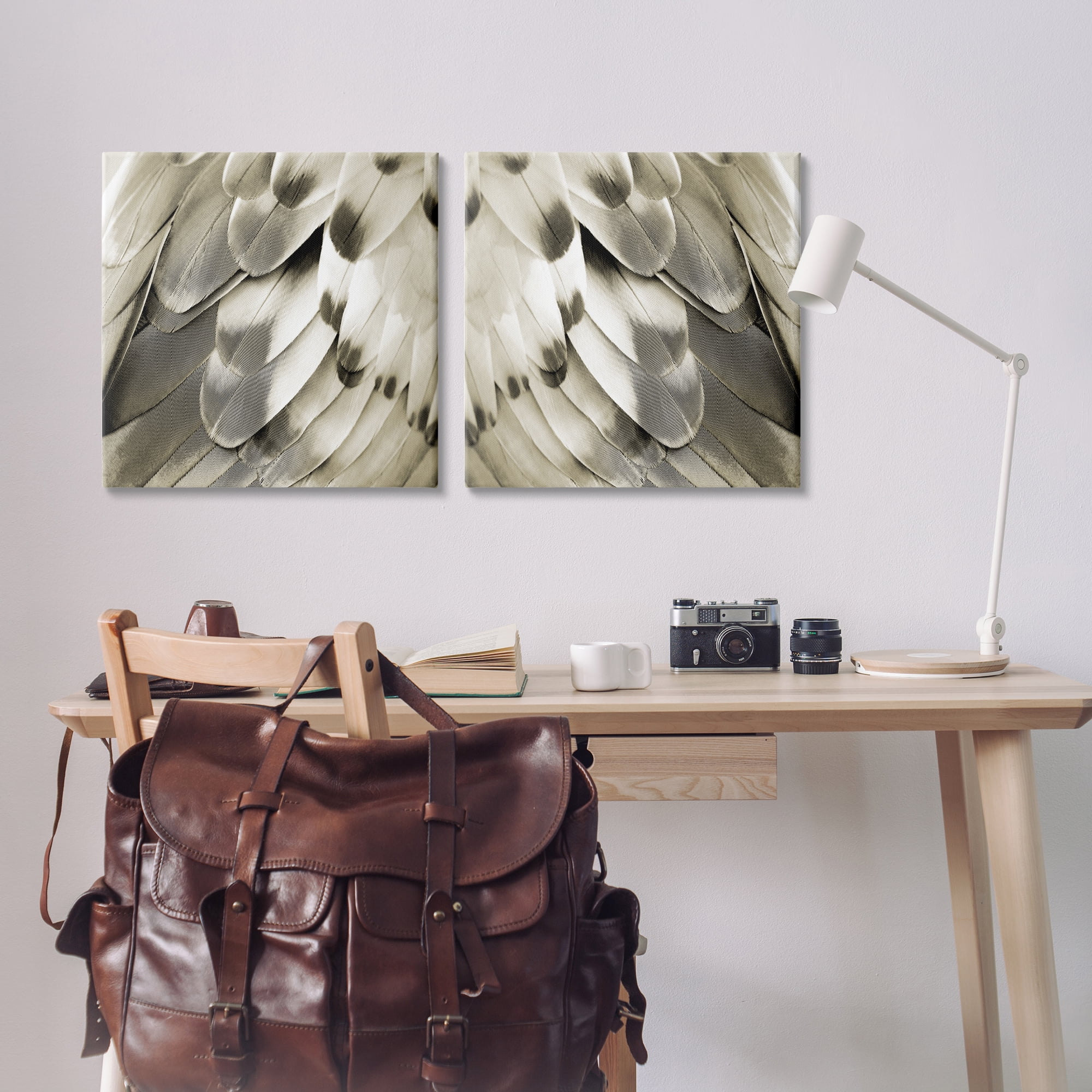 Stupell Industries Bird Feathers Vintage View Animals Painting Wrapped Canvas Art Print Wall Art, 24 x 24, Set of 2
