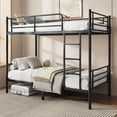 thumbnail image 3 of Capri Metal Twin over Twin Size Bunk Bed Frame with 10.63'' Under-Bed Storage & Stairs & Full-Length Guardrail, Noise Free, Heavy-duty, Black, 3 of 11