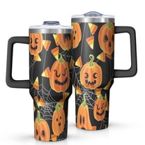 Pumpkin Candy Halloween Pattern Tumbler with Handle and Lid,40oz Double Wall Vacuum Insulated Tumbler,Cups Gift for Women and Men