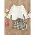 thumbnail image 2 of Bagilaanoe 2Pcs Toddler Baby Girls Skirt Set Ruffle Long Sleeve T Shirt Tops + Plaid Short Skirt 9M 12M 18M 24M 3T 4T Fall Outfits, 2 of 8