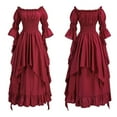 thumbnail image 2 of SWSMCLT Women's Acting Renaissance Dresses Bunched Chic Classic Ankle Elbow Sleeve Halloween Sundress Medieval Boho Dress Burgundy Small-Medium, 2 of 5