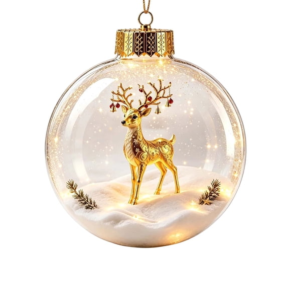 JWZZYD Light Up Christmas Ornament, 3.15" Golden Reindeer Mini Holiday Scene Hanging Decoration, Festive Keepsake Gift For Xmas Tree Home Decor, 1Pc
