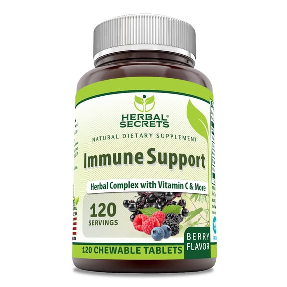 Herbal Secrets Immune Support 385Mg Per Serving 120 Chewable Tablets Dietary Supplement | Berry Flavor | Non-GMO | Gluten Free