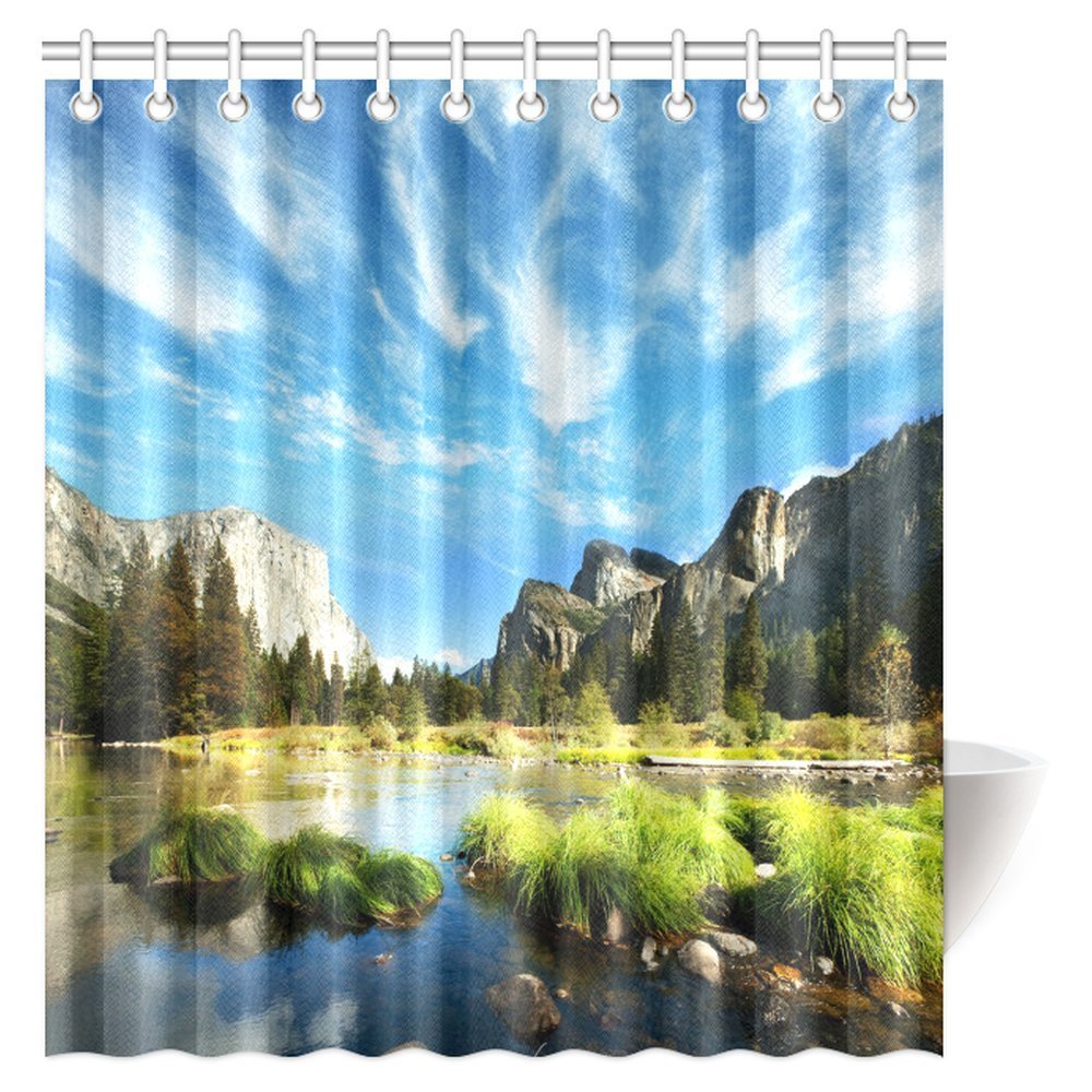 MYPOP Landscape Shower Curtain, Mountain and Convict Lake with Reflections in Yosemite