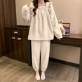 thumbnail image 2 of SUYIDA Women'S Winter Pajamas,Winter Flannel Pajama Set Elegant Jacquard Long Sleeve Thermal Sleepwear Cozy Loungewear Two Piece Outfit For Cold Nighttime Comfort - Beige, 2 of 6