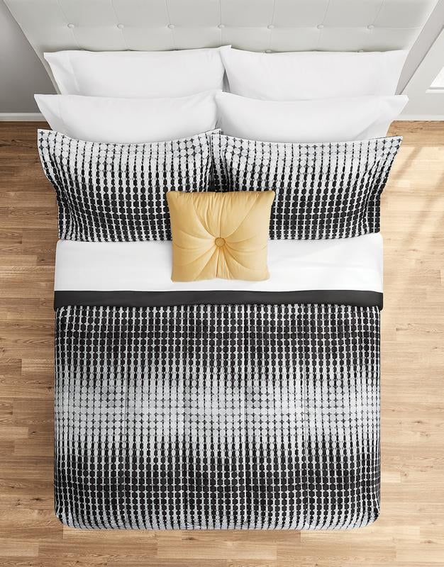 Mainstays Black and White Geo Stripe 10 Piece Bed in a Bag Comforter Set with Sheets, Queen  (图3) Mainstays Black and White Geo Stripe 10 Piece Bed in a Bag Comforter Set with Sheets, Queen  (图3)