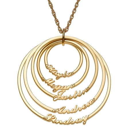 Family Jewelry Personalized Mother's Sterling Silver or Gold over Silver Open Circle with 5 Names Necklace
