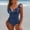 Blue, variant on Ruffle One Piece Swimsuit for Women V Neck Ruched Monokini Bathing Suit