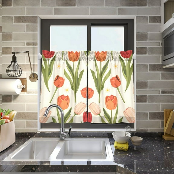 Flowers Partern Kitchen Curtains Half Tier Curtain 2 Rod Pockets Bathroom Bedroom Cupborad Living Room 27"x24"